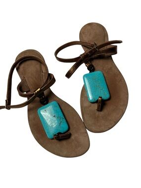 Grazia Vozza Capri Rare Exotic Sandals Turquoise Accents Leather Sole size 6